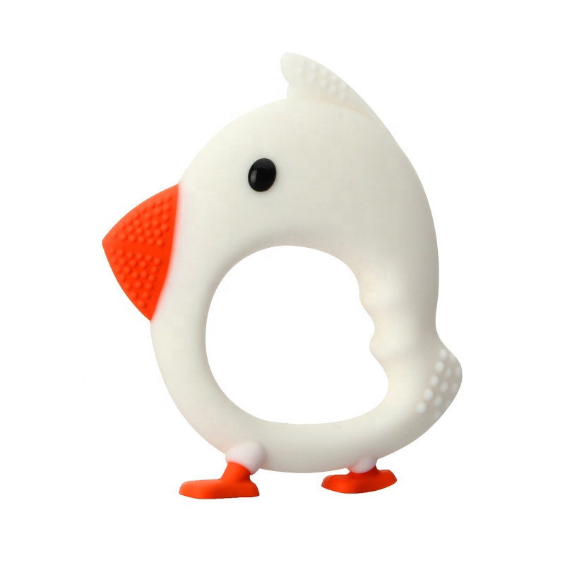 FDA Approval Chick Animal Shaped Sensory Funny Baby Teether Custom Food Grade Silicone Teether